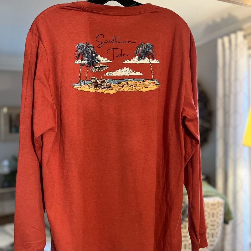 Southern Tide long sleeve dusty coral beach side t-shirt